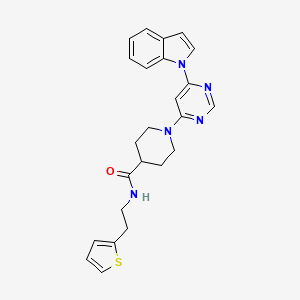 molecular formula C24H25N5OS B2435297 1-(6-(1H-indol-1-yl)pyrimidin-4-yl)-N-(2-(thiophen-2-yl)ethyl)piperidine-4-carboxamide CAS No. 1797902-74-9