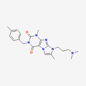 molecular formula C22H28N6O2 B2435313 8-(3-(dimethylamino)propyl)-1,7-dimethyl-3-(4-methylbenzyl)-1H-imidazo[2,1-f]purine-2,4(3H,8H)-dione CAS No. 919041-01-3