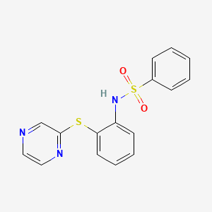 molecular formula C16H13N3O2S2 B2435316 N-[2-(2-吡嗪基硫代)苯基]苯磺酰胺 CAS No. 866042-83-3