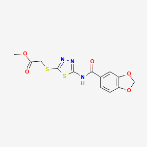 molecular formula C13H11N3O5S2 B2435322 2-[[5-(1,3-苯并二氧杂环-5-羰基氨基)-1,3,4-噻二唑-2-基]硫代]-2-甲基乙酸 CAS No. 476465-54-0