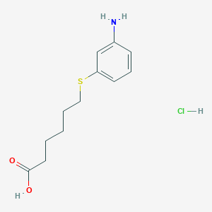 molecular formula C12H18ClNO2S B2435327 6-(3-Aminophenyl)sulfanylhexanoic acid;hydrochloride CAS No. 2551117-32-7