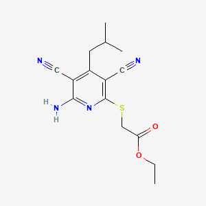 molecular formula C15H18N4O2S B2435332 Ethyl 2-((6-amino-3,5-dicyano-4-isobutylpyridin-2-yl)thio)acetate CAS No. 313650-10-1