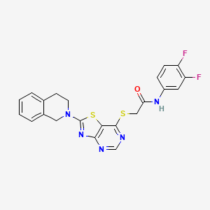 molecular formula C22H17F2N5OS2 B2435333 N-(3,4-difluorophenyl)-2-((2-(3,4-dihydroisoquinolin-2(1H)-yl)thiazolo[4,5-d]pyrimidin-7-yl)thio)acetamide CAS No. 1185143-87-6