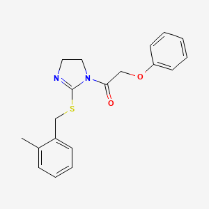 molecular formula C19H20N2O2S B2435366 1-[2-[(2-Methylphenyl)methylsulfanyl]-4,5-dihydroimidazol-1-yl]-2-phenoxyethanone CAS No. 851801-28-0