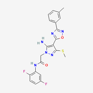 molecular formula C21H18F2N6O2S B2435371 2-[5-amino-4-[3-(3-methylphenyl)-1,2,4-oxadiazol-5-yl]-3-(methylthio)-1H-pyrazol-1-yl]-N-(2,5-difluorophenyl)acetamide CAS No. 1242963-06-9