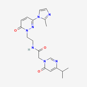 molecular formula C19H23N7O3 B2435373 2-(4-isopropyl-6-oxopyrimidin-1(6H)-yl)-N-(2-(3-(2-methyl-1H-imidazol-1-yl)-6-oxopyridazin-1(6H)-yl)ethyl)acetamide CAS No. 1351623-19-2