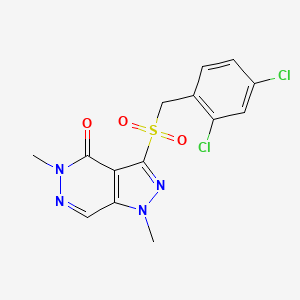 molecular formula C14H12Cl2N4O3S B2435376 3-[(2,4-Dichlorophenyl)methylsulfonyl]-1,5-dimethylpyrazolo[3,4-d]pyridazin-4-one CAS No. 245728-49-8