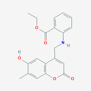 molecular formula C20H19NO5 B2435380 ethyl 2-{[(6-hydroxy-7-methyl-2-oxo-2H-chromen-4-yl)methyl]amino}benzoate CAS No. 859114-17-3
