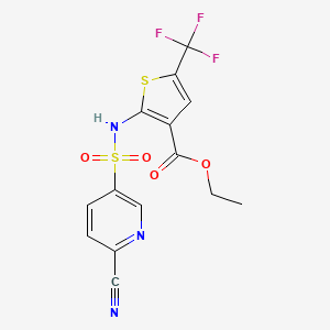 molecular formula C14H10F3N3O4S2 B2435406 Ethyl 2-(6-cyanopyridine-3-sulfonamido)-5-(trifluoromethyl)thiophene-3-carboxylate CAS No. 2094640-88-5