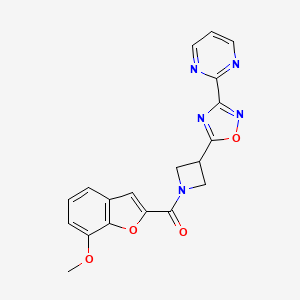molecular formula C19H15N5O4 B2435443 (7-甲氧基苯并呋喃-2-基)(3-(3-(嘧啶-2-基)-1,2,4-恶二唑-5-基)氮杂环丁-1-基)甲苯酮 CAS No. 1325701-41-4
