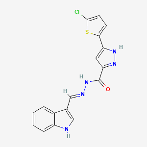molecular formula C17H12ClN5OS B2435464 (E)-N'-((1H-indol-3-yl)methylene)-3-(5-chlorothiophen-2-yl)-1H-pyrazole-5-carbohydrazide CAS No. 303104-91-8