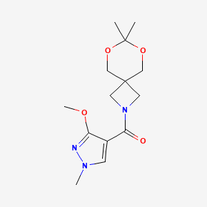 molecular formula C14H21N3O4 B2435495 (7,7-二甲基-6,8-二氧杂-2-氮杂螺[3.5]壬烷-2-基)(3-甲氧基-1-甲基-1H-吡唑-4-基)甲酮 CAS No. 1396785-28-6