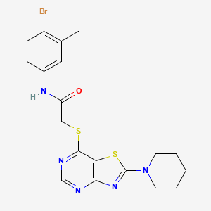 molecular formula C19H20BrN5OS2 B2435534 N-(4-bromo-3-methylphenyl)-2-((2-(piperidin-1-yl)thiazolo[4,5-d]pyrimidin-7-yl)thio)acetamide CAS No. 1189860-21-6