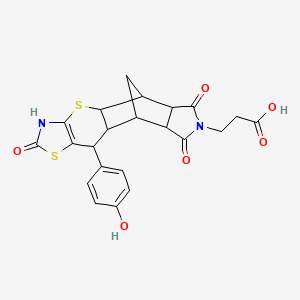 molecular formula C22H20N2O6S2 B2435540 3-((4aR,5R,5aR,8aR,9S)-10-(4-羟基苯基)-2,6,8-三氧代-2,3,4a,5,5a,6,8a,9,9a,10-癸氢-5,9-甲硫代唑并[5',4':5,6]噻吩并[2,3-f]异吲哚-7(8H)-基)丙酸 CAS No. 1177591-11-5
