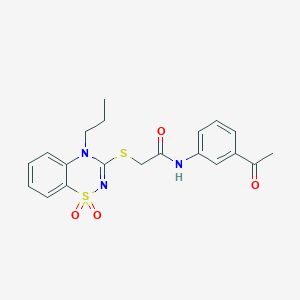 molecular formula C20H21N3O4S2 B2435555 N-(3-acetylphenyl)-2-((1,1-dioxido-4-propyl-4H-benzo[e][1,2,4]thiadiazin-3-yl)thio)acetamide CAS No. 899949-25-8