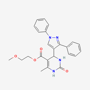 molecular formula C24H24N4O4 B2435557 2-甲氧基乙基 4-(1,3-二苯基-1H-吡唑-4-基)-6-甲基-2-氧代-1,2,3,4-四氢嘧啶-5-羧酸酯 CAS No. 384351-17-1