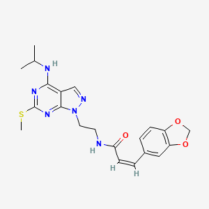 molecular formula C21H24N6O3S B2435568 (Z)-3-(苯并[d][1,3]二氧杂环-5-基)-N-(2-(4-(异丙氨基)-6-(甲硫基)-1H-吡唑并[3,4-d]嘧啶-1-基)乙基)丙烯酰胺 CAS No. 941896-36-2