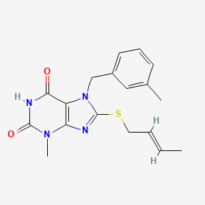 molecular formula C18H20N4O2S B2435574 8-[(E)-but-2-enyl]sulfanyl-3-methyl-7-[(3-methylphenyl)methyl]purine-2,6-dione CAS No. 317840-25-8