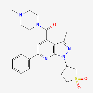 molecular formula C23H27N5O3S B2435584 (1-(1,1-dioxidotetrahydrothiophen-3-yl)-3-methyl-6-phenyl-1H-pyrazolo[3,4-b]pyridin-4-yl)(4-methylpiperazin-1-yl)methanone CAS No. 1021249-45-5
