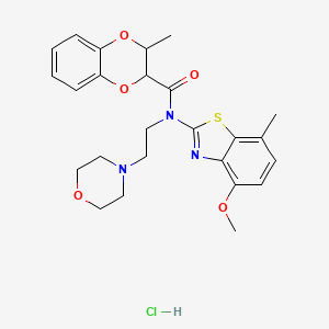 molecular formula C25H30ClN3O5S B2435585 N-(4-methoxy-7-methylbenzo[d]thiazol-2-yl)-3-methyl-N-(2-morpholinoethyl)-2,3-dihydrobenzo[b][1,4]dioxine-2-carboxamide hydrochloride CAS No. 1396762-03-0