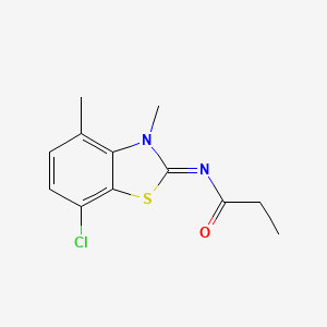 molecular formula C12H13ClN2OS B2435592 N-(7-chloro-3,4-dimethyl-1,3-benzothiazol-2-ylidene)propanamide CAS No. 868370-17-6