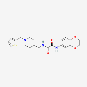 molecular formula C21H25N3O4S B2435593 N1-(2,3-dihydrobenzo[b][1,4]dioxin-6-yl)-N2-((1-(thiophen-2-ylmethyl)piperidin-4-yl)methyl)oxalamide CAS No. 953231-08-8