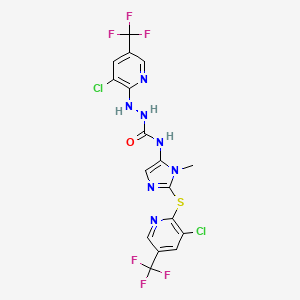 molecular formula C17H11Cl2F6N7OS B2435619 2-(3-Chloro-5-(trifluoromethyl)-2-pyridinyl)-N-(2-((3-chloro-5-(trifluoromethyl)-2-pyridinyl)sulfanyl)-1-methyl-1H-imidazol-5-yl)hydrazinecarboxamide CAS No. 303151-92-0
