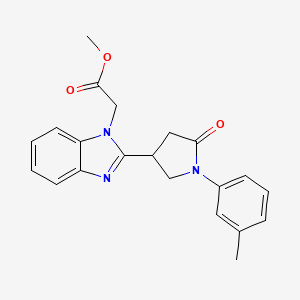 molecular formula C21H21N3O3 B2435622 Methyl 2-{2-[1-(3-methylphenyl)-5-oxopyrrolidin-3-yl]benzimidazolyl}acetate CAS No. 912902-16-0