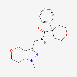 molecular formula C20H25N3O3 B2435634 N-((1-methyl-1,4,6,7-tetrahydropyrano[4,3-c]pyrazol-3-yl)methyl)-4-phenyltetrahydro-2H-pyran-4-carboxamide CAS No. 1797861-04-1