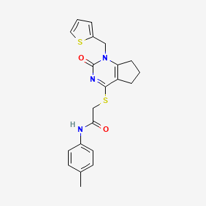 molecular formula C21H21N3O2S2 B2435689 2-((2-oxo-1-(thiophen-2-ylmethyl)-2,5,6,7-tetrahydro-1H-cyclopenta[d]pyrimidin-4-yl)thio)-N-(p-tolyl)acetamide CAS No. 899747-11-6