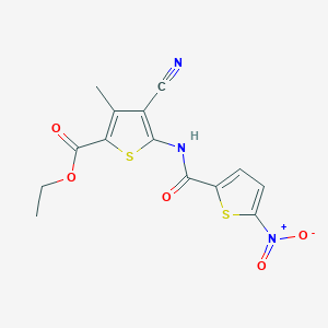 molecular formula C14H11N3O5S2 B2435692 Ethyl 4-cyano-3-methyl-5-(5-nitrothiophene-2-carboxamido)thiophene-2-carboxylate CAS No. 896321-60-1