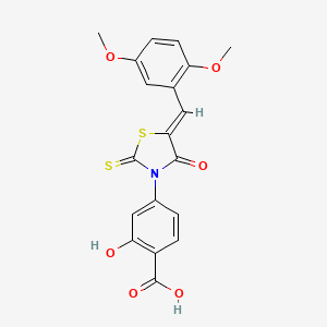 molecular formula C19H15NO6S2 B2435693 4-[(5Z)-5-[(2,5-dimethoxyphenyl)methylidene]-4-oxo-2-sulfanylidene-1,3-thiazolidin-3-yl]-2-hydroxybenzoic acid CAS No. 853903-79-4