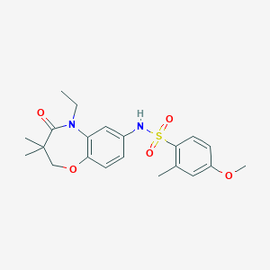 molecular formula C21H26N2O5S B2435694 N-(5-ethyl-3,3-dimethyl-4-oxo-2,3,4,5-tetrahydrobenzo[b][1,4]oxazepin-7-yl)-4-methoxy-2-methylbenzenesulfonamide CAS No. 922103-81-9