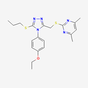 molecular formula C20H25N5OS2 B2435707 2-[[4-(4-Ethoxyphenyl)-5-propylsulfanyl-1,2,4-triazol-3-yl]methylsulfanyl]-4,6-dimethylpyrimidine CAS No. 868222-26-8