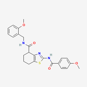 molecular formula C24H25N3O4S B2435712 2-(4-methoxybenzamido)-N-(2-methoxybenzyl)-4,5,6,7-tetrahydrobenzo[d]thiazole-4-carboxamide CAS No. 955633-59-7
