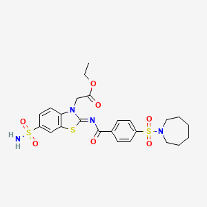 molecular formula C24H28N4O7S3 B2435721 (Z)-ethyl 2-(2-((4-(azepan-1-ylsulfonyl)benzoyl)imino)-6-sulfamoylbenzo[d]thiazol-3(2H)-yl)acetate CAS No. 865247-81-0