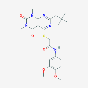 molecular formula C23H29N5O5S B2435726 N-(3,4-二甲氧基苯基)-2-((6,8-二甲基-2-新戊基-5,7-二氧代-5,6,7,8-四氢嘧啶并[4,5-d]嘧啶-4-基)硫代)乙酰胺 CAS No. 896677-41-1