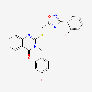 molecular formula C24H16F2N4O2S B2435727 3-(4-fluorobenzyl)-2-(((3-(2-fluorophenyl)-1,2,4-oxadiazol-5-yl)methyl)thio)quinazolin-4(3H)-one CAS No. 2034275-09-5