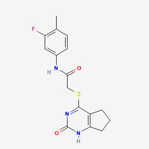 molecular formula C16H16FN3O2S B2435741 N-(3-氟-4-甲基苯基)-2-[(2-氧代-1,5,6,7-四氢环戊[d]嘧啶-4-基)硫烷基]乙酰胺 CAS No. 946217-20-5