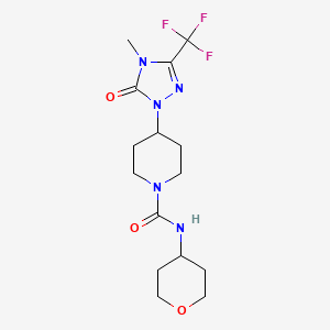 molecular formula C15H22F3N5O3 B2435756 4-(4-methyl-5-oxo-3-(trifluoromethyl)-4,5-dihydro-1H-1,2,4-triazol-1-yl)-N-(tetrahydro-2H-pyran-4-yl)piperidine-1-carboxamide CAS No. 2034417-89-3