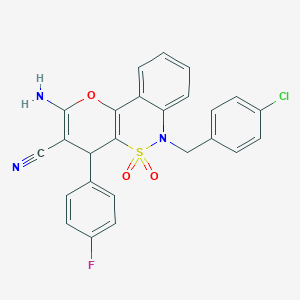 molecular formula C25H17ClFN3O3S B2435758 2-Amino-6-(4-chlorobenzyl)-4-(4-fluorophenyl)-4,6-dihydropyrano[3,2-c][2,1]benzothiazine-3-carbonitrile 5,5-dioxide CAS No. 892297-57-3