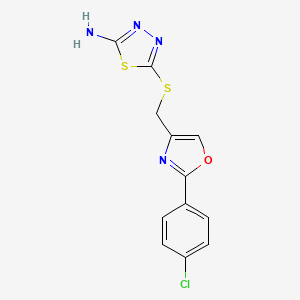 molecular formula C12H9ClN4OS2 B2435759 5-({[2-(4-Chlorophenyl)-1,3-oxazol-4-yl]methyl}sulfanyl)-1,3,4-thiadiazol-2-amine CAS No. 792940-78-4