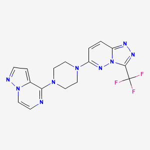 molecular formula C16H14F3N9 B2435761 6-(4-Pyrazolo[1,5-a]pyrazin-4-ylpiperazin-1-yl)-3-(trifluoromethyl)-[1,2,4]triazolo[4,3-b]pyridazine CAS No. 2380177-33-1