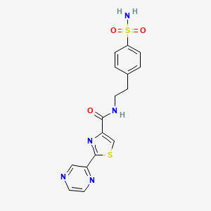 molecular formula C16H15N5O3S2 B2435764 2-(pyrazin-2-yl)-N-(4-sulfamoylphenethyl)thiazole-4-carboxamide CAS No. 1235032-15-1