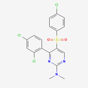molecular formula C18H14Cl3N3O2S B2435789 N-[5-[(4-chlorophenyl)sulfonyl]-4-(2,4-dichlorophenyl)-2-pyrimidinyl]-N,N-dimethylamine CAS No. 339110-24-6