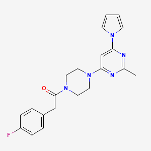 molecular formula C21H22FN5O B2435790 2-(4-fluorophenyl)-1-(4-(2-methyl-6-(1H-pyrrol-1-yl)pyrimidin-4-yl)piperazin-1-yl)ethanone CAS No. 1396871-09-2