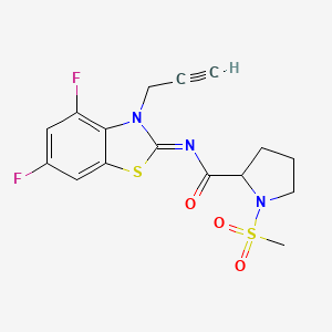 molecular formula C16H15F2N3O3S2 B2435803 (E)-N-(4,6-difluoro-3-(prop-2-yn-1-yl)benzo[d]thiazol-2(3H)-ylidene)-1-(methylsulfonyl)pyrrolidine-2-carboxamide CAS No. 1236295-19-4