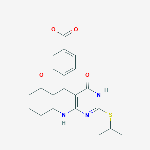 molecular formula C22H23N3O4S B2435814 Methyl 4-(2-(isopropylthio)-4,6-dioxo-3,4,5,6,7,8,9,10-octahydropyrimido[4,5-b]quinolin-5-yl)benzoate CAS No. 627046-44-0