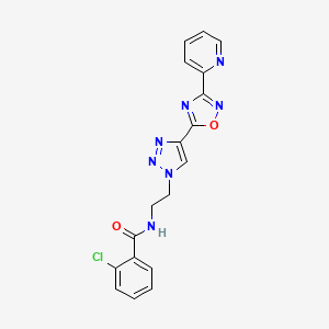molecular formula C18H14ClN7O2 B2435818 2-chloro-N-(2-(4-(3-(pyridin-2-yl)-1,2,4-oxadiazol-5-yl)-1H-1,2,3-triazol-1-yl)ethyl)benzamide CAS No. 2034535-09-4
