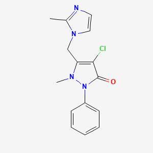 molecular formula C15H15ClN4O B2435835 4-Chloro-2-methyl-3-((2-methylimidazolyl)methyl)-1-phenyl-3-pyrazolin-5-one CAS No. 1023497-46-2